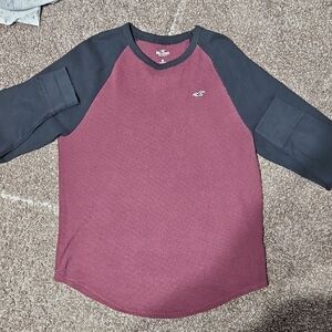 Hollister Maroon and Black Raglan Tee